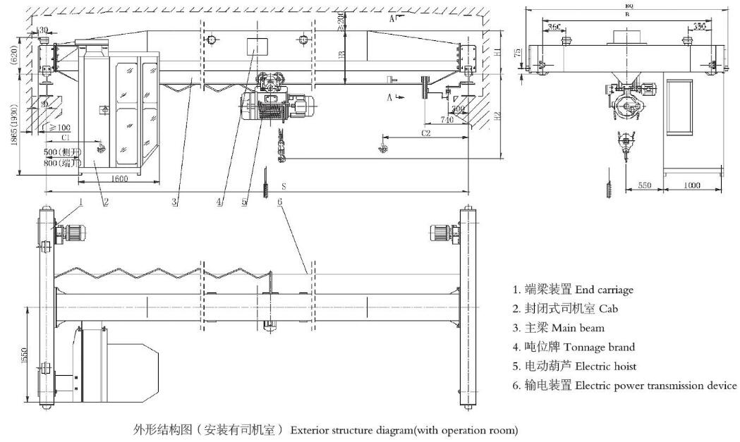 LDA型電動(dòng)單梁橋式起重機(jī)結(jié)構(gòu)圖